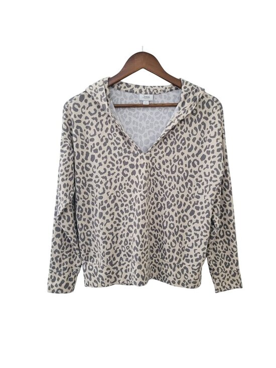 Jenni Other - Jenni Intimates Leopard Print Knit Hoodie Womens Size XS Lightweight Soft Cozy